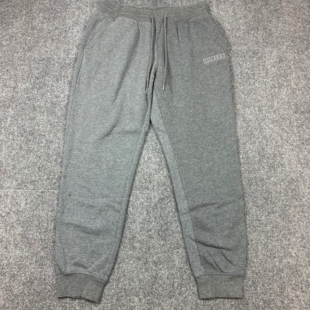 Hurley Mens Size Medium Fleece Jogger Sweatpants Gray Elastic Waist Drawstring